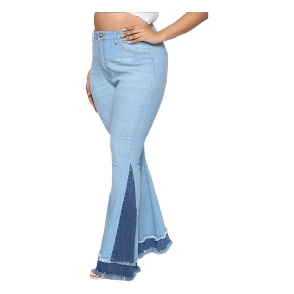 Fashion Nova Only Good Vibes Extreme Bell Bottom Jeans Blue Light Wash Denim 26 - Picture 1 of 9